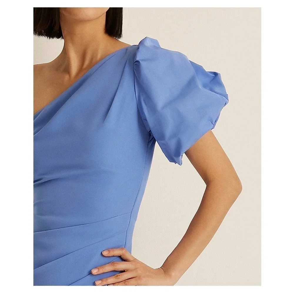 NWT‎ Lauren Ralph Lauren One Shoulder Dress Women 18 Loch Blue Crepe Cocktail